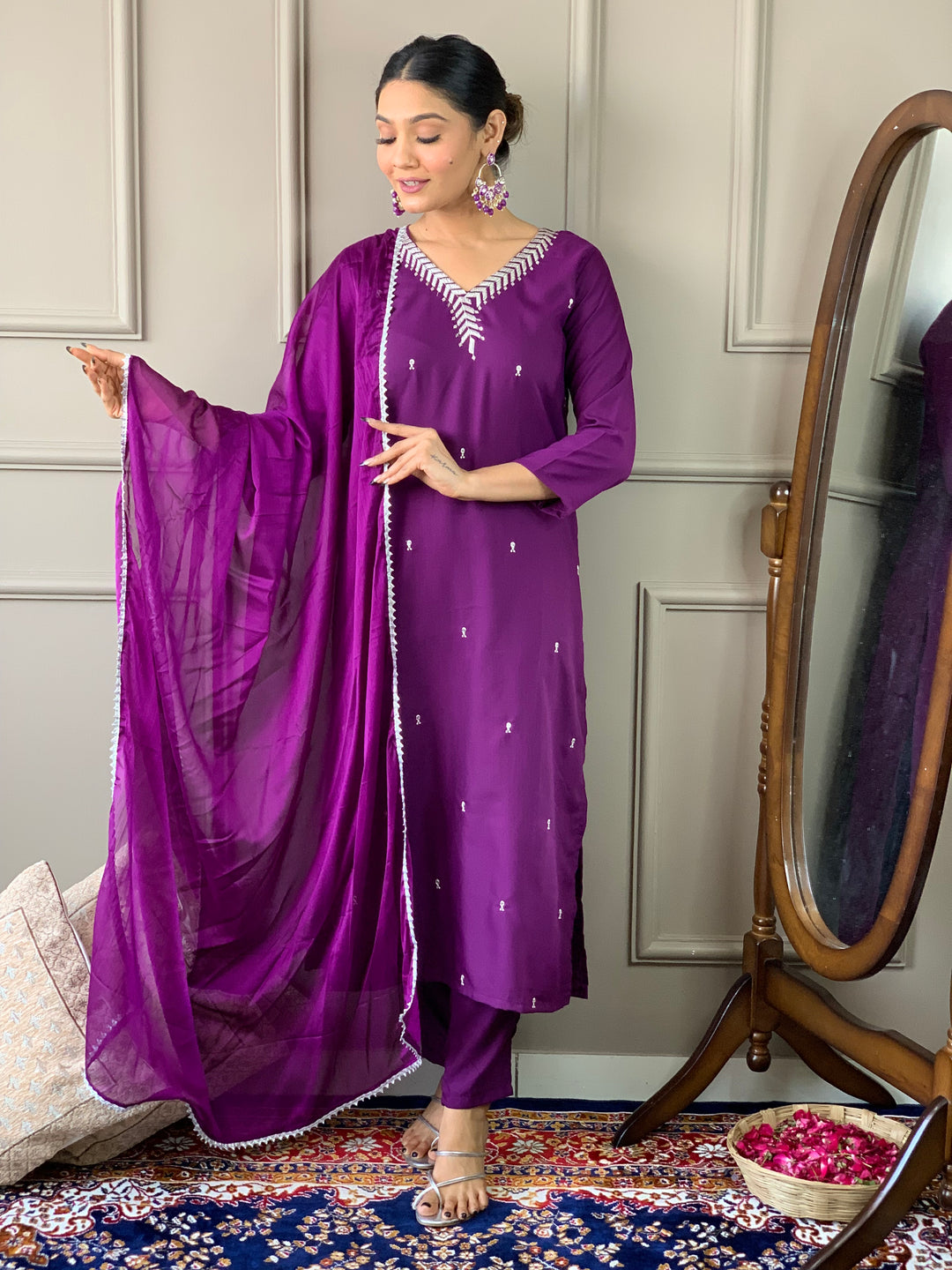 Stylish Rayon Suit with Chinon Dupatta | Elegant Sequance Embroidery