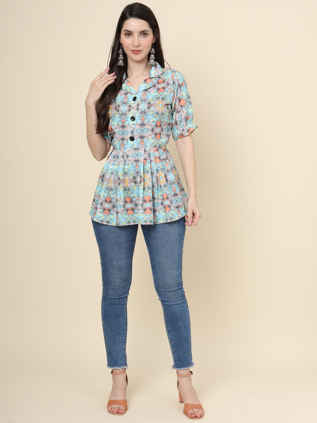 Pista Green Cotton Kurti | Designer Short Ethnic Wear for Women