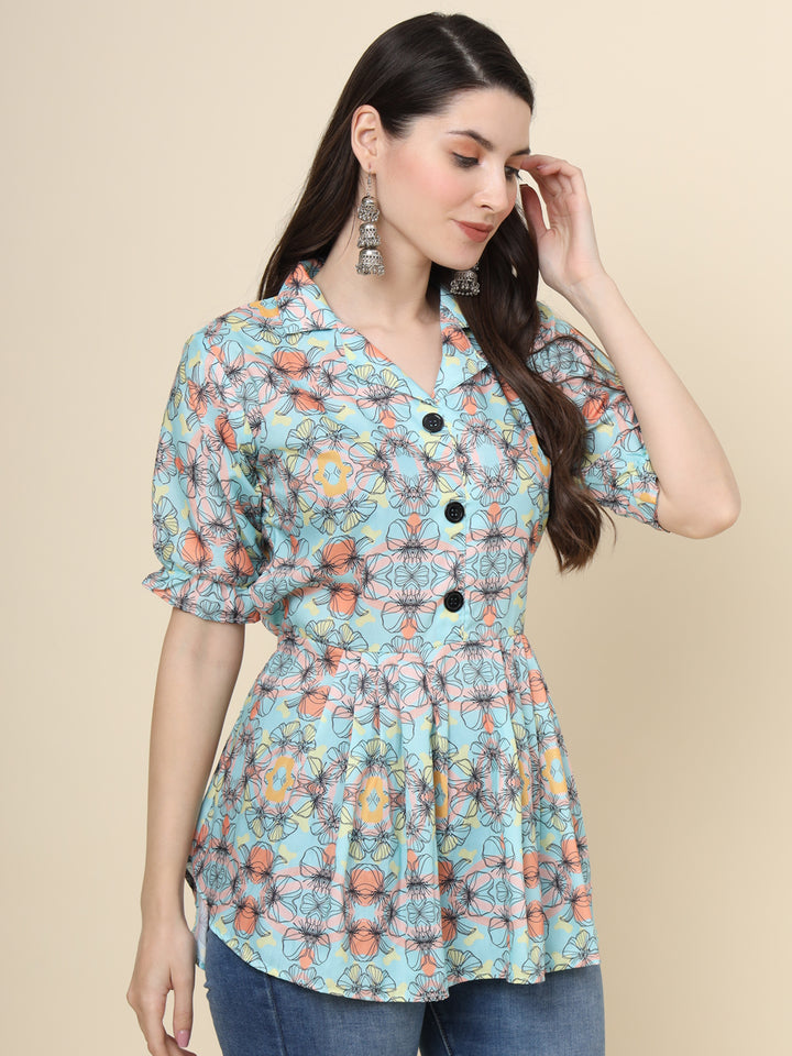 Pista Green Cotton Kurti | Designer Short Ethnic Wear for Women