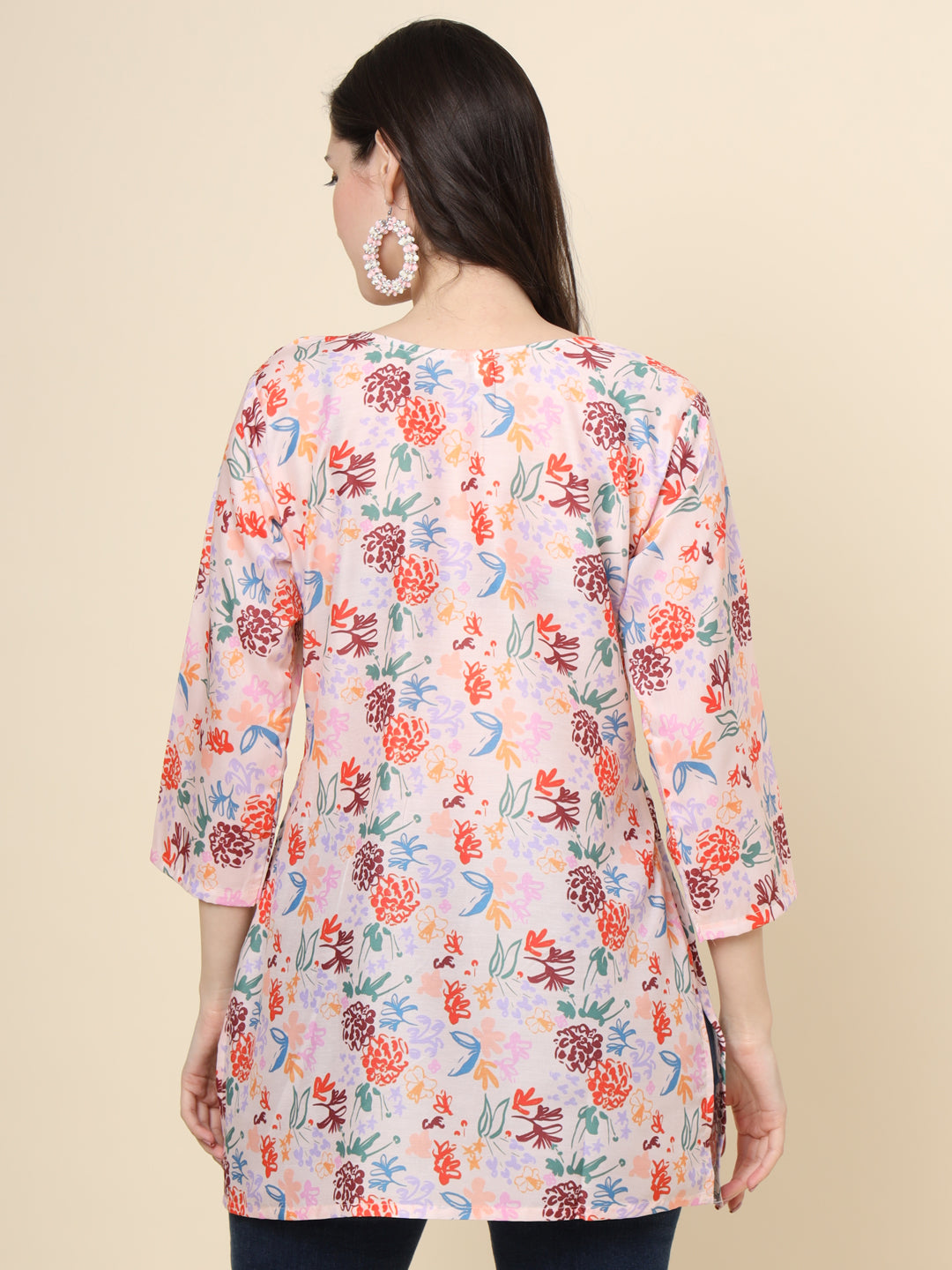 Peach Cotton Kurti | Designer Printed Short Ethnic Wear