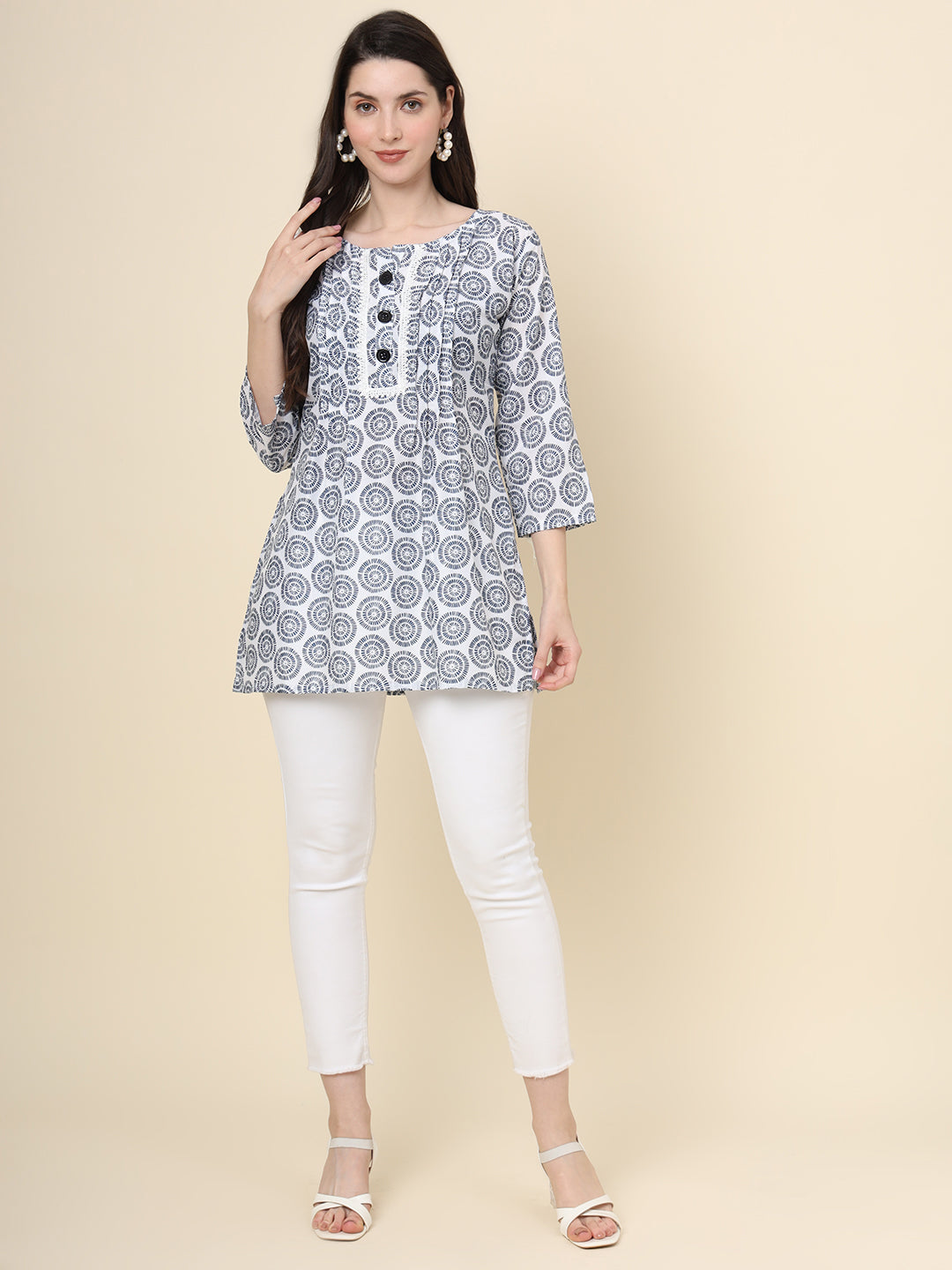 Grey Cotton Kurti | Designer Printed Short Ethnic Indian Wear for Women