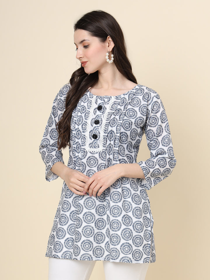 Grey Cotton Kurti | Designer Printed Short Ethnic Indian Wear for Women