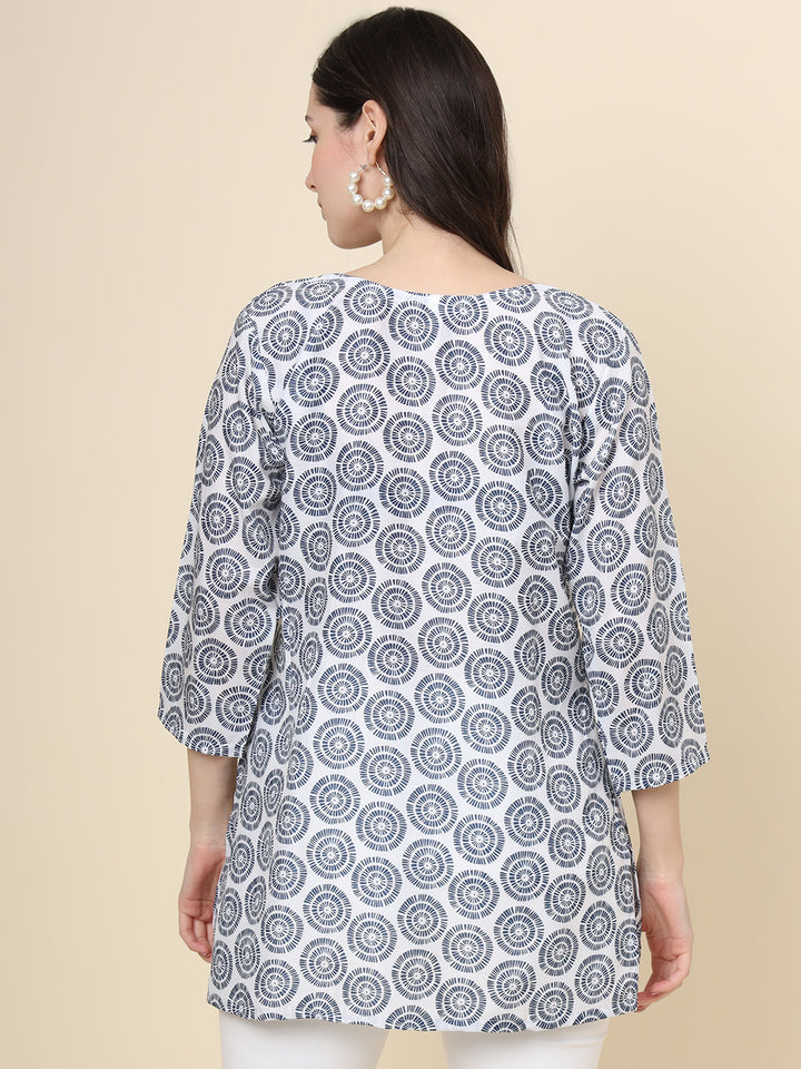 Grey Cotton Kurti | Designer Printed Short Ethnic Indian Wear for Women