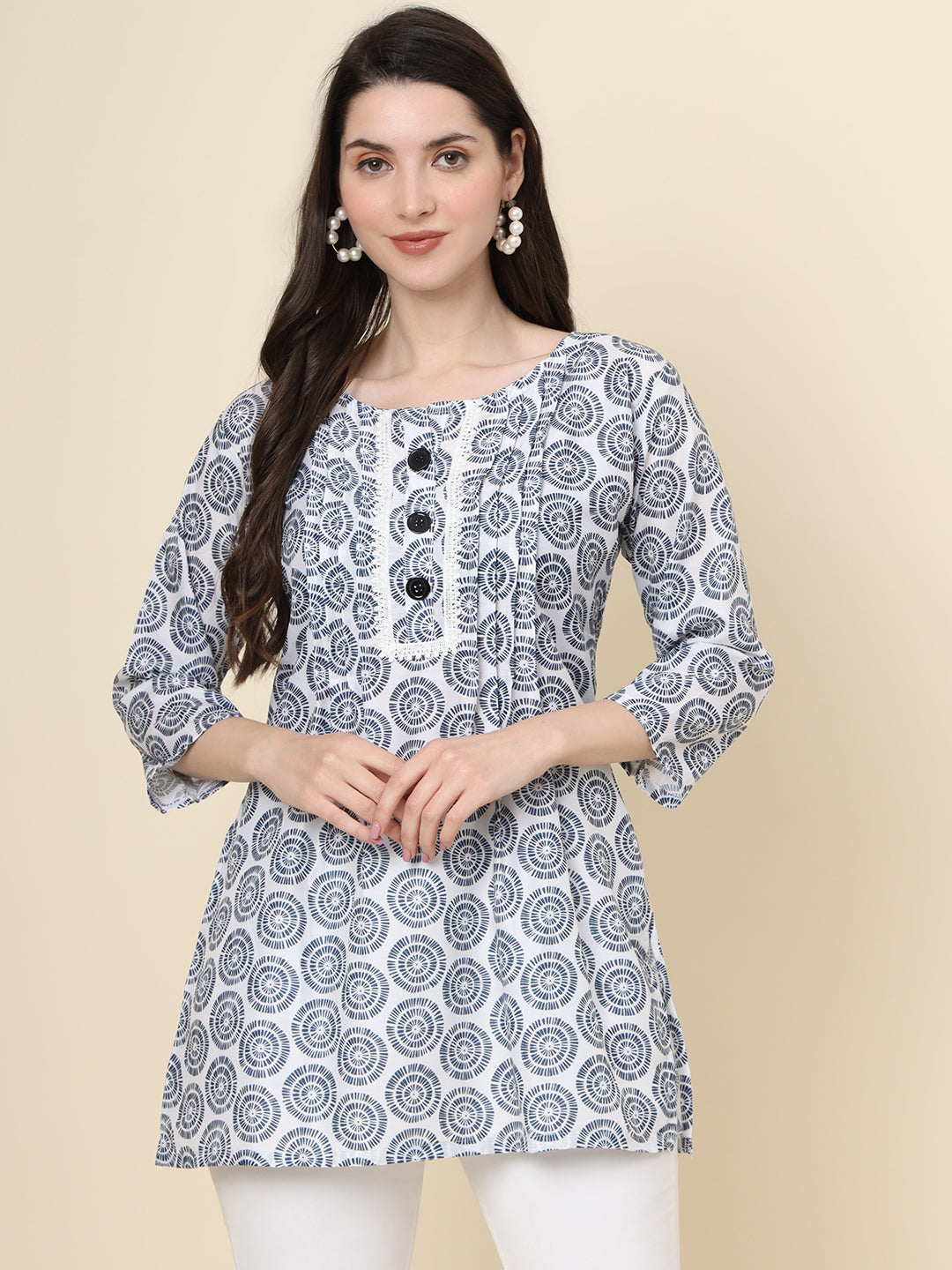 Grey Cotton Kurti | Designer Printed Short Ethnic Indian Wear for Women