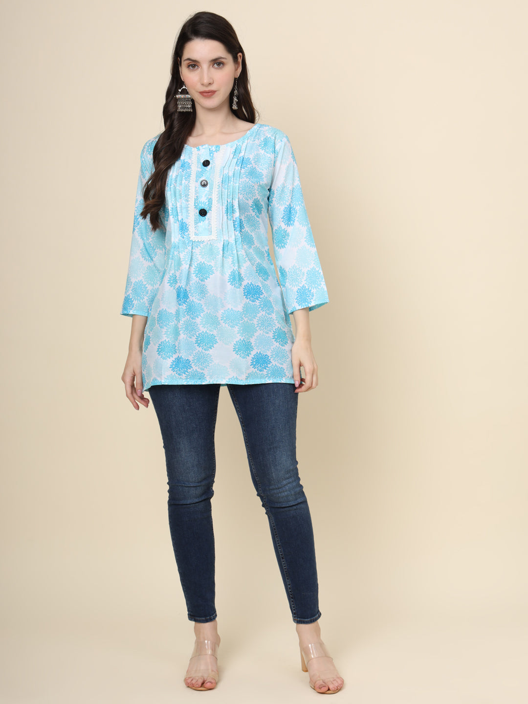 Elegant Sea Green Kurta | Printed Cotton Kurti for Women