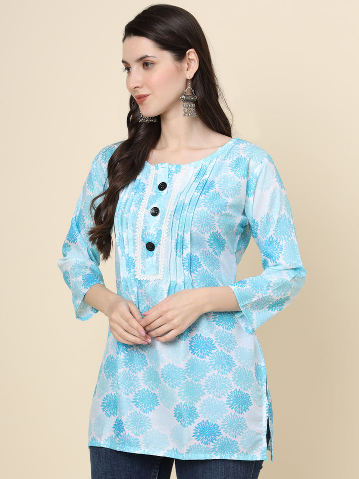 Elegant Sea Green Kurta | Printed Cotton Kurti for Women