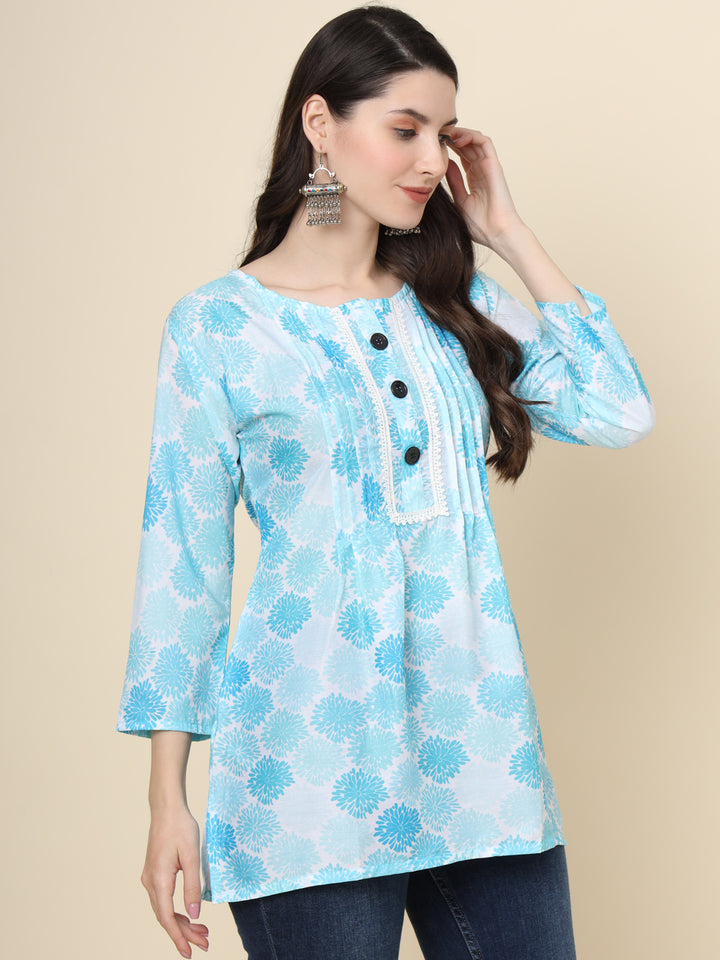 Elegant Sea Green Kurta | Printed Cotton Kurti for Women