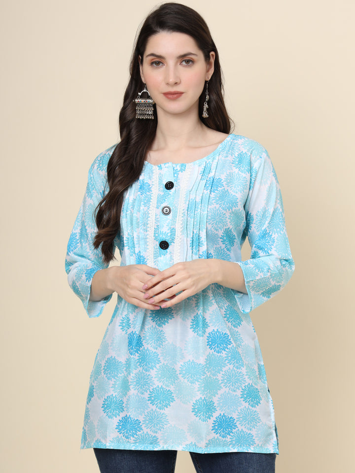 Elegant Sea Green Kurta | Printed Cotton Kurti for Women