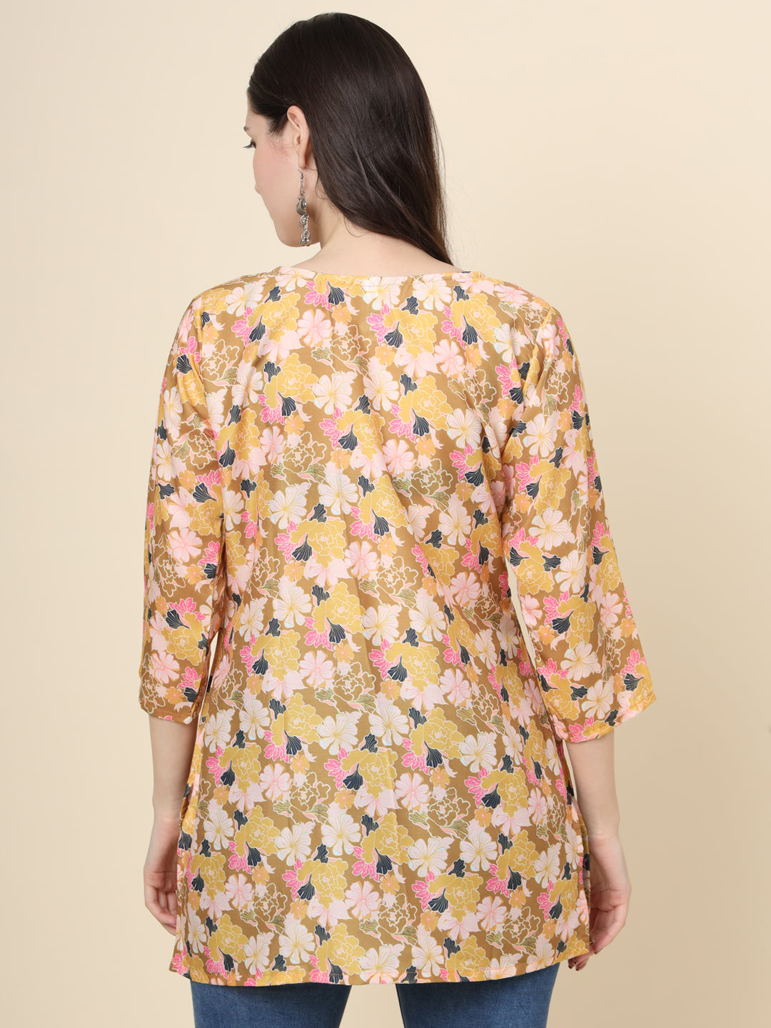 Stylish Mustard Kurta | Printed Short Cotton Indian Ethnic Wear for Women