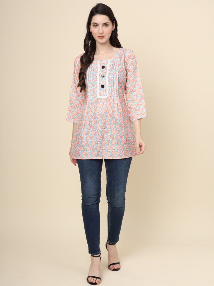 Stylish Pink Kurta | Cotton Short Printed Ethnic Wear for Women