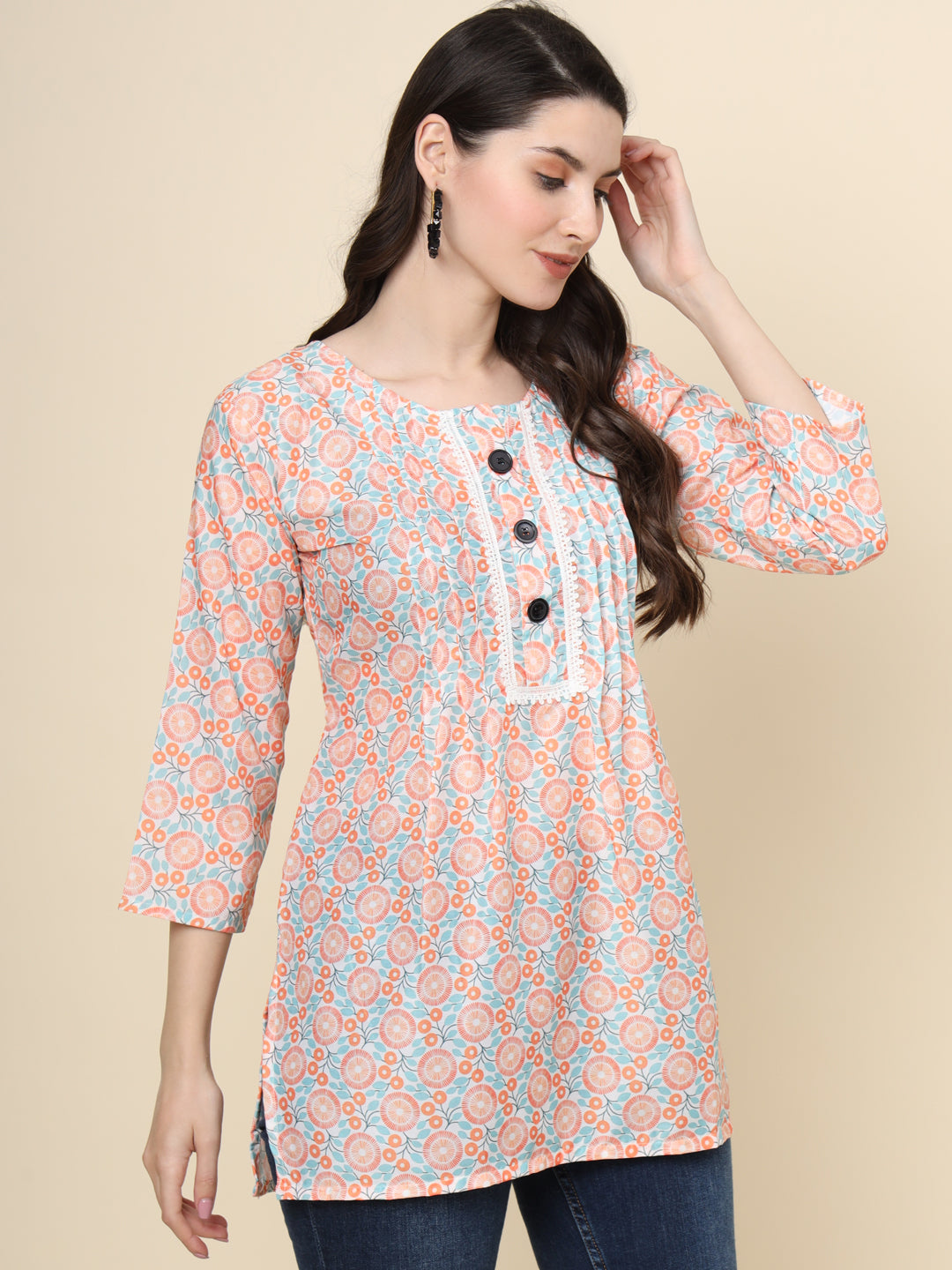 Stylish Pink Kurta | Cotton Short Printed Ethnic Wear for Women