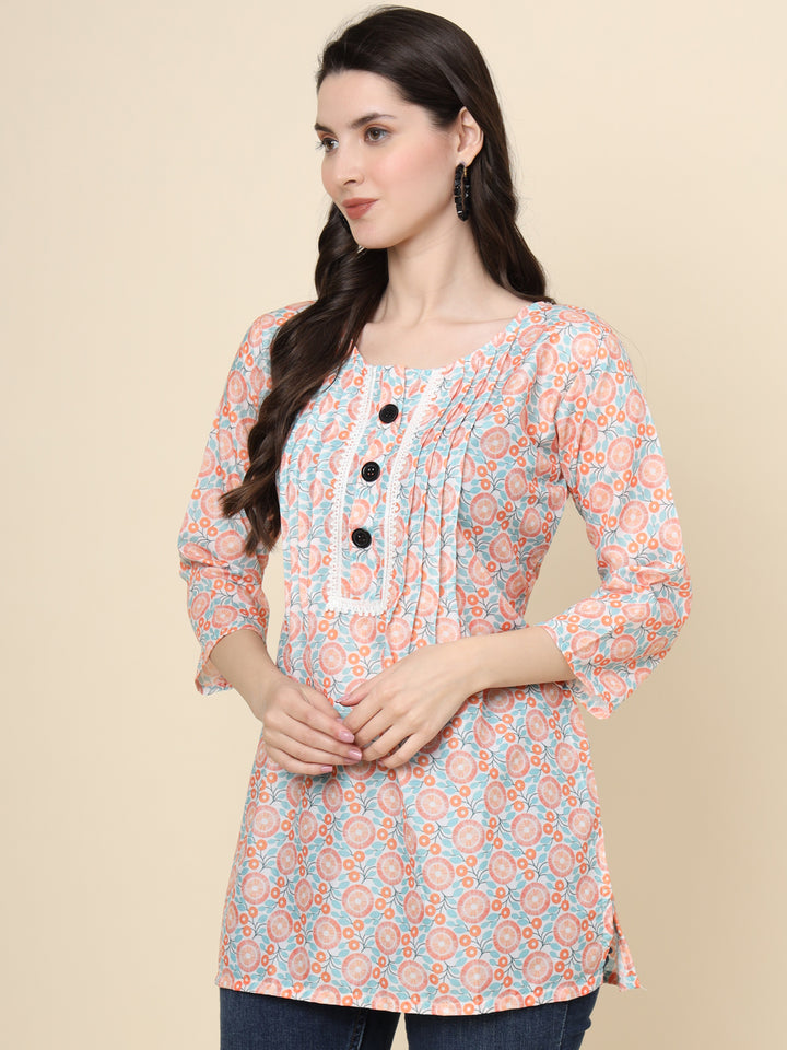 Stylish Pink Kurta | Cotton Short Printed Ethnic Wear for Women