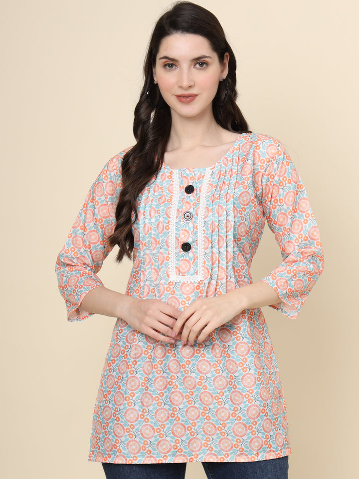 Stylish Pink Kurta | Cotton Short Printed Ethnic Wear for Women