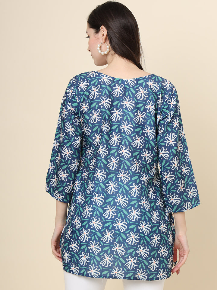 Blue Cotton Kurti | Designer Printed Short Ethnic Wear for Women