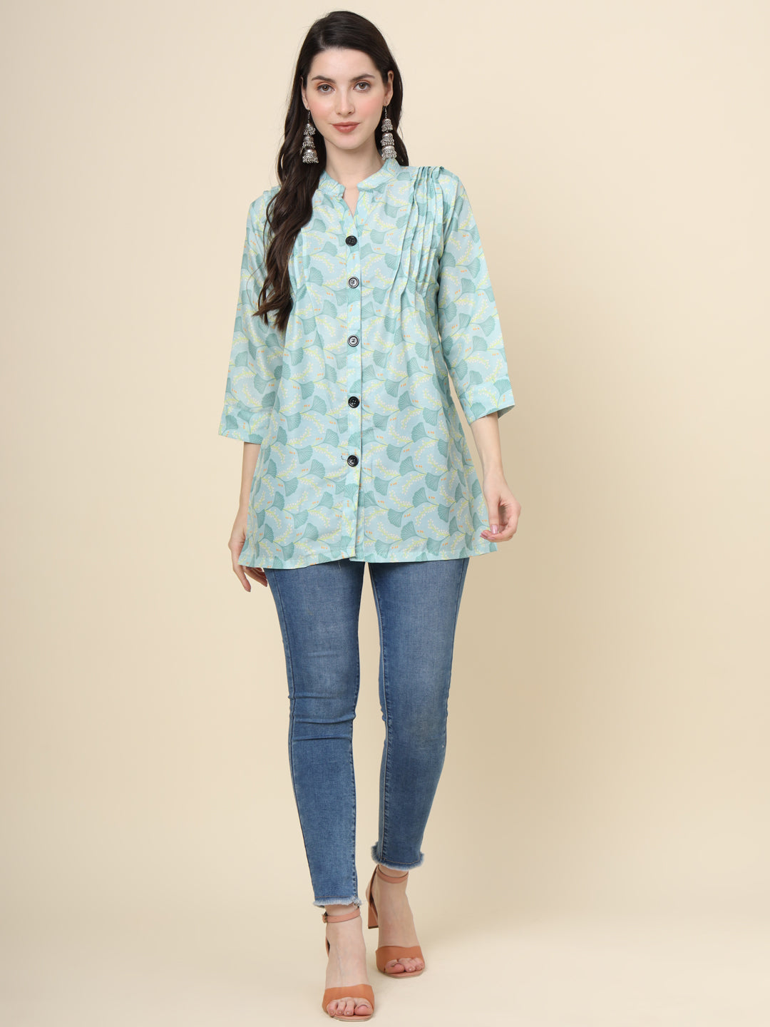 Stylish Sea Green Kurta | Short Cotton Ethnic Kurti