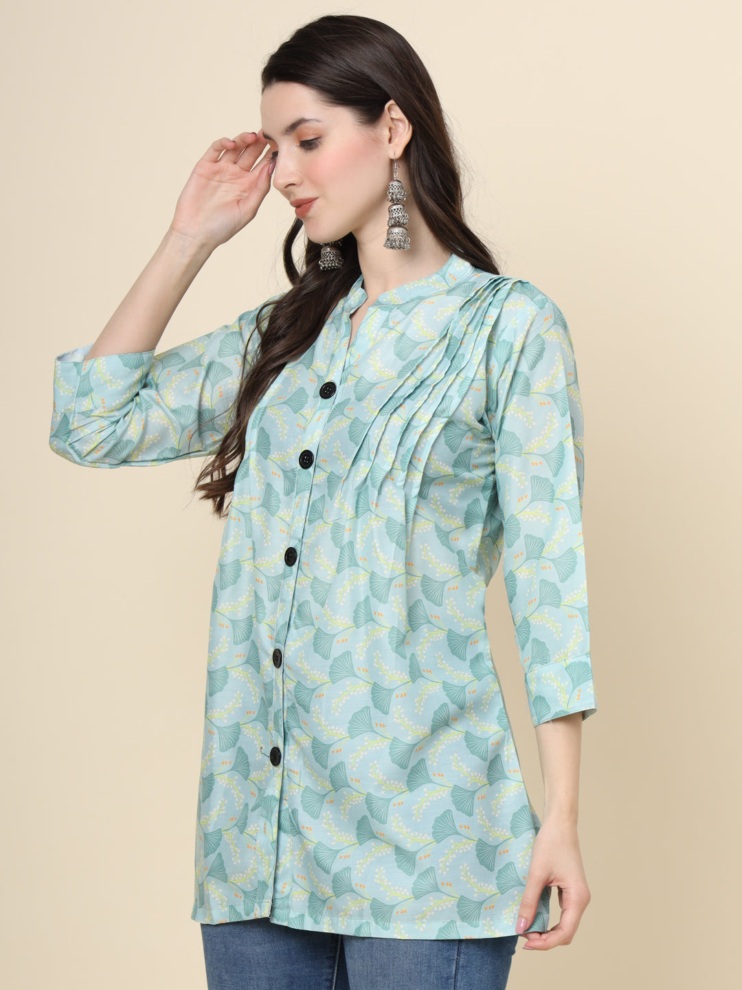 Stylish Sea Green Kurta | Short Cotton Ethnic Kurti