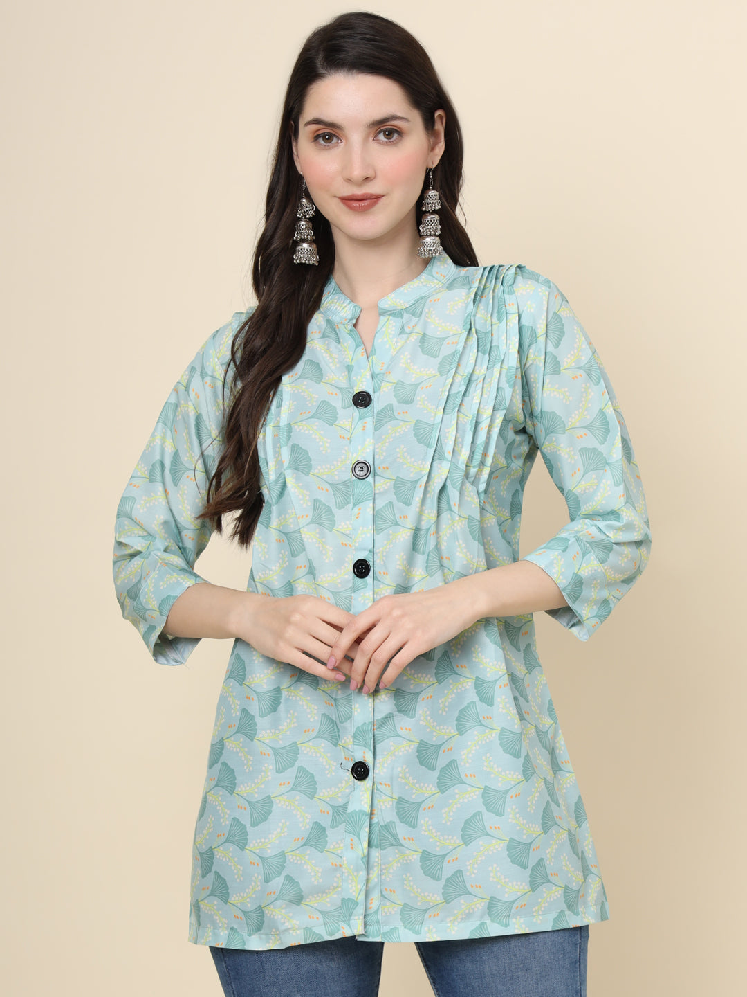 Stylish Sea Green Kurta | Short Cotton Ethnic Kurti