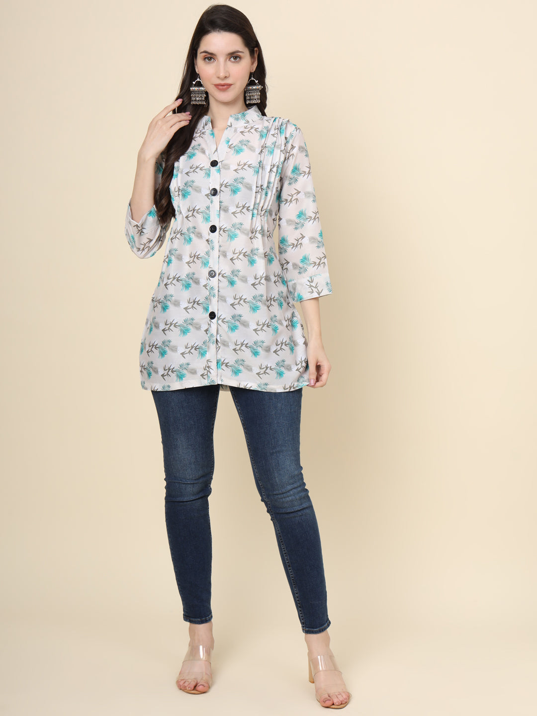 White Cotton Kurti | Designer Printed Ethnic Short Wear