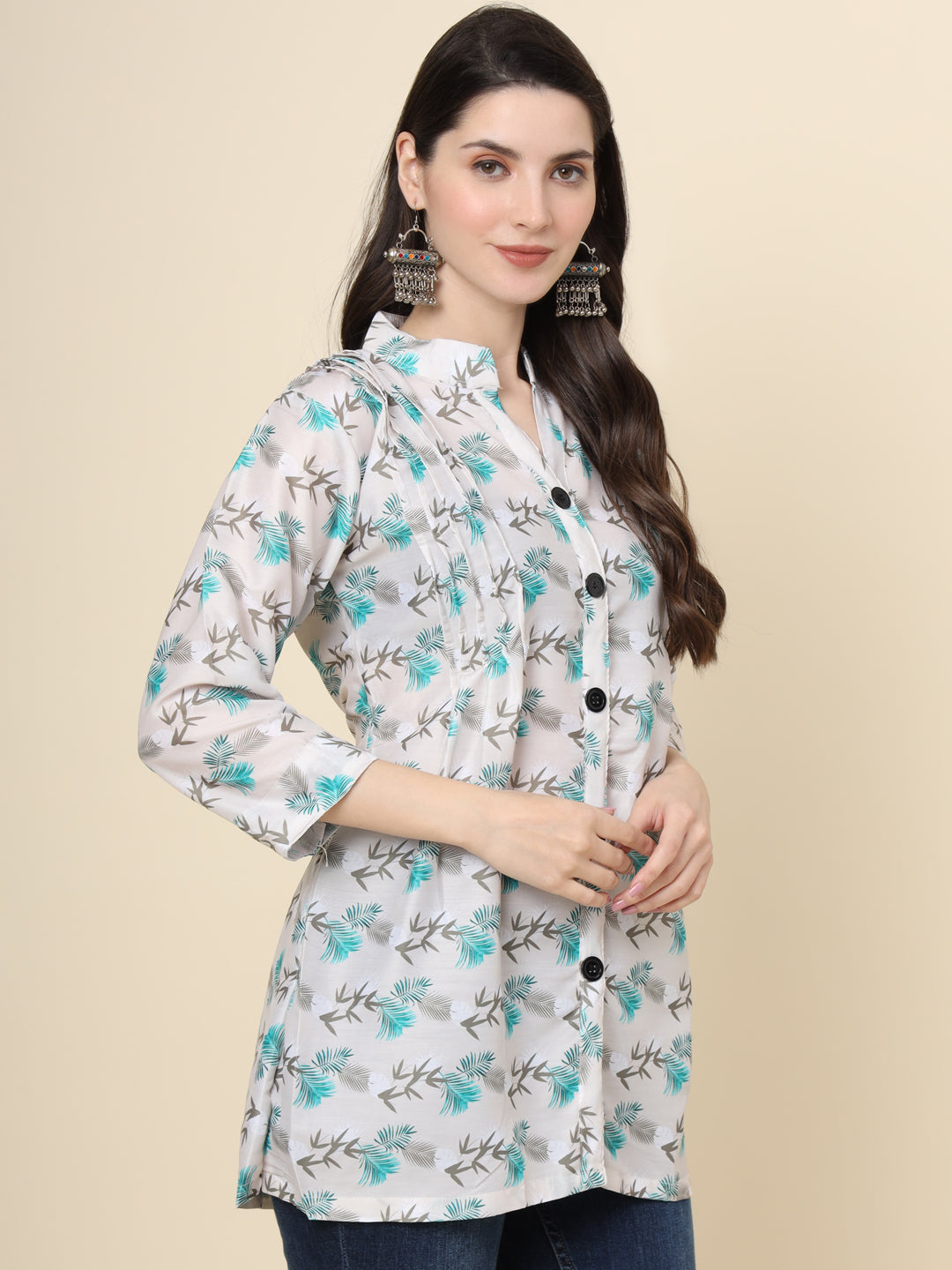 White Cotton Kurti | Designer Printed Ethnic Short Wear