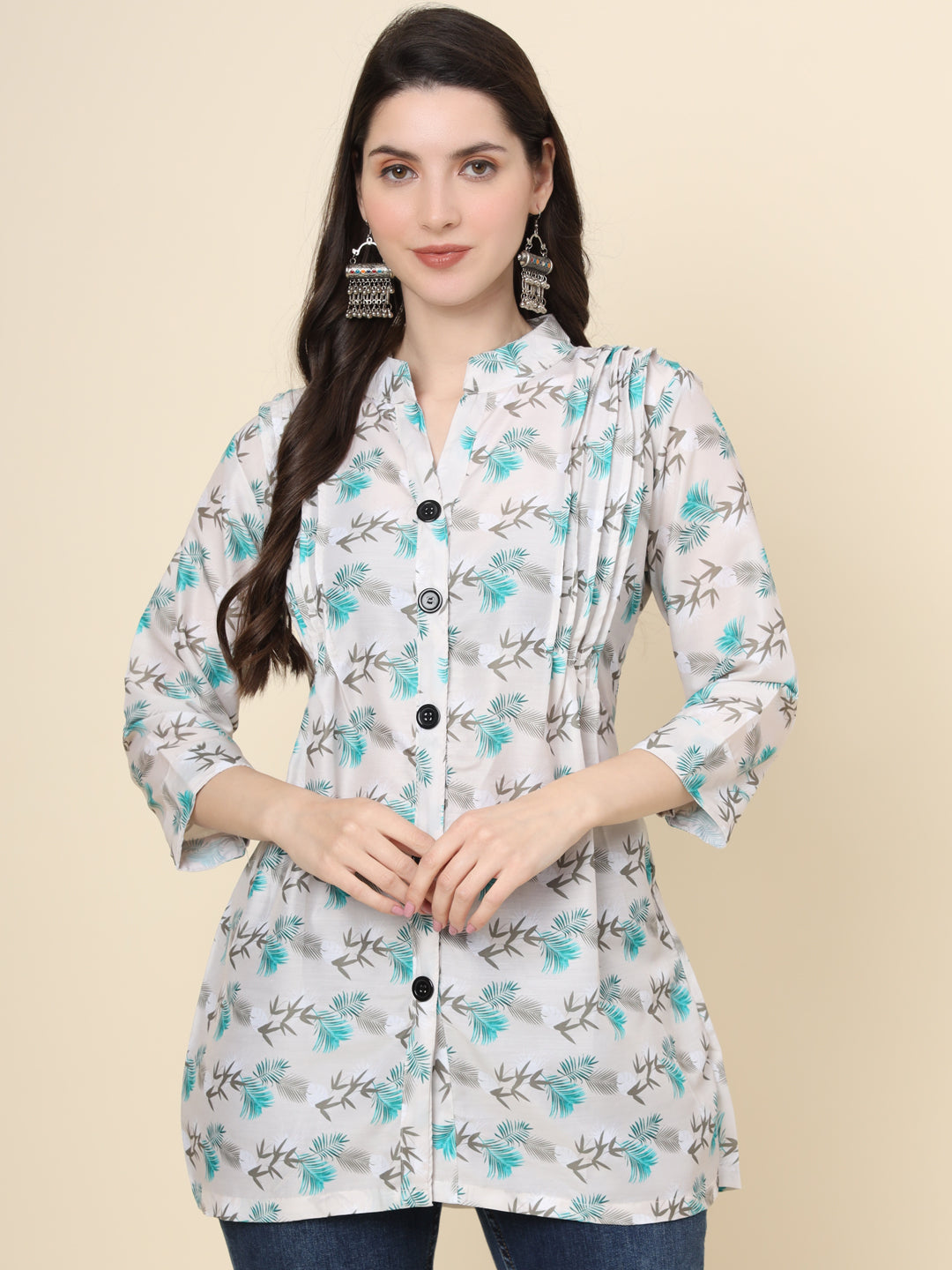 White Cotton Kurti | Designer Printed Ethnic Short Wear