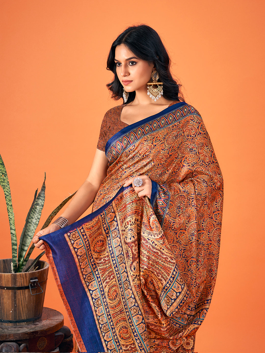 Designer-Printed Pashmina Saree | Elegant Wedding & Festive Attire