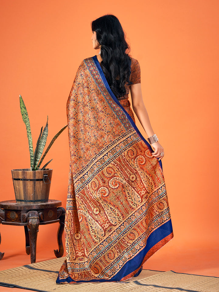 Designer-Printed Pashmina Saree | Elegant Wedding & Festive Attire