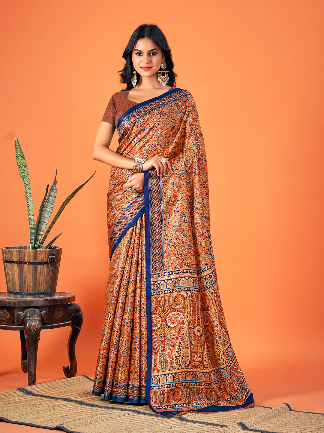 Designer-Printed Pashmina Saree | Elegant Wedding & Festive Attire