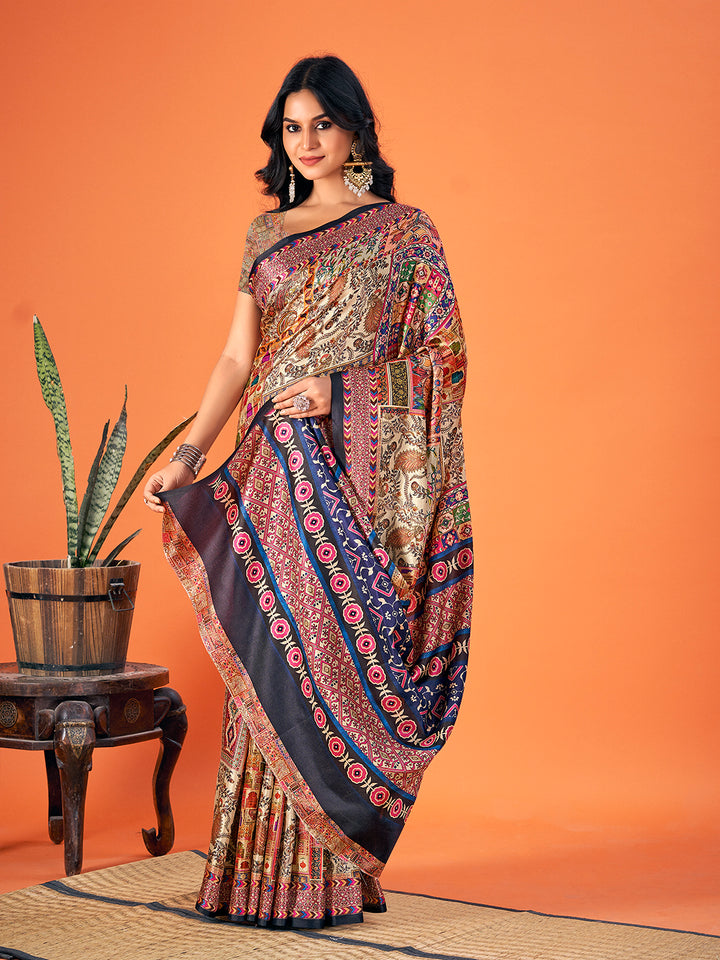 Designer-Printed Pashmina Saree for Weddings | Traditional Festive Elegance