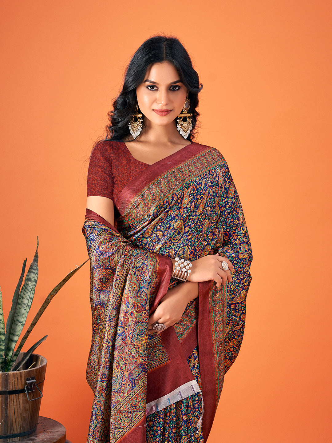 Designer Printed Pashmina Saree with Blouse | Perfect for Weddings & Festivities