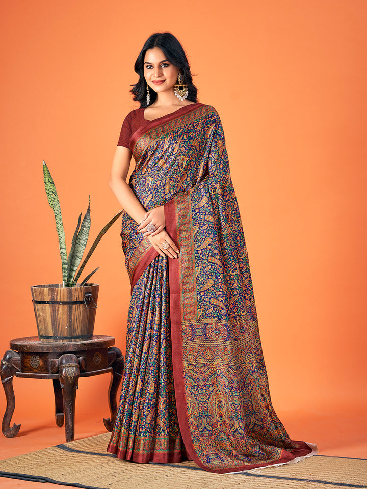 Designer Printed Pashmina Saree with Blouse | Perfect for Weddings & Festivities