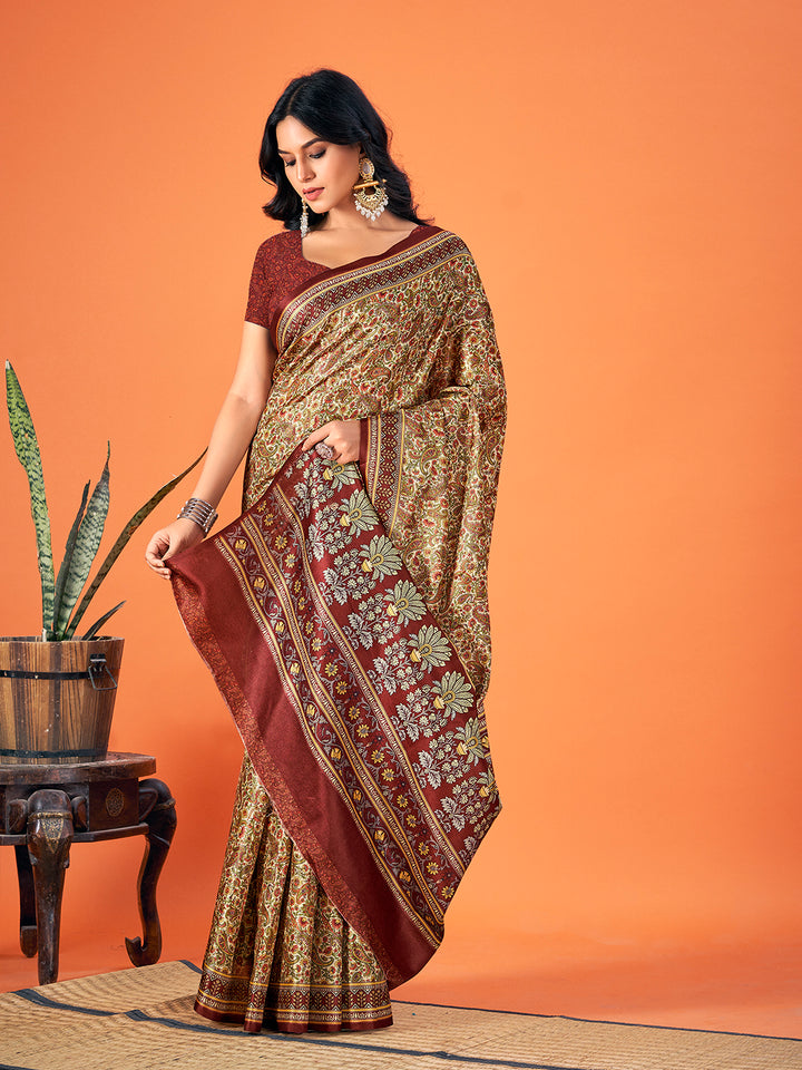 Designer Printed Pashmina Saree | Wedding & Festive Occasions