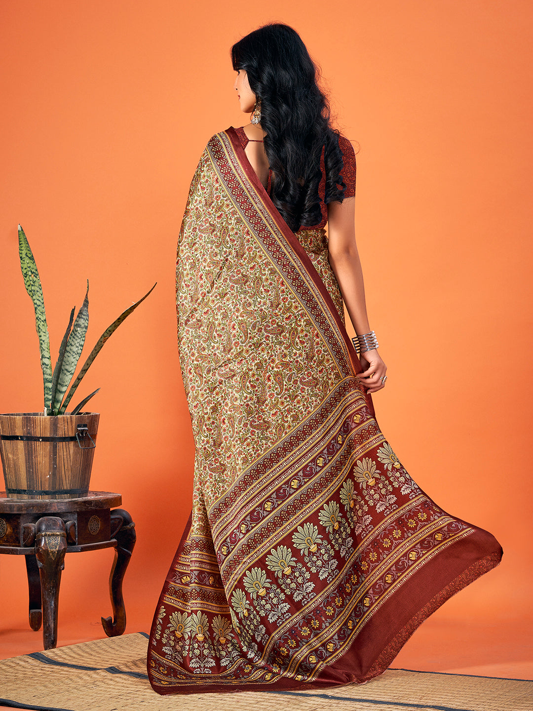 Designer Printed Pashmina Saree | Wedding & Festive Occasions