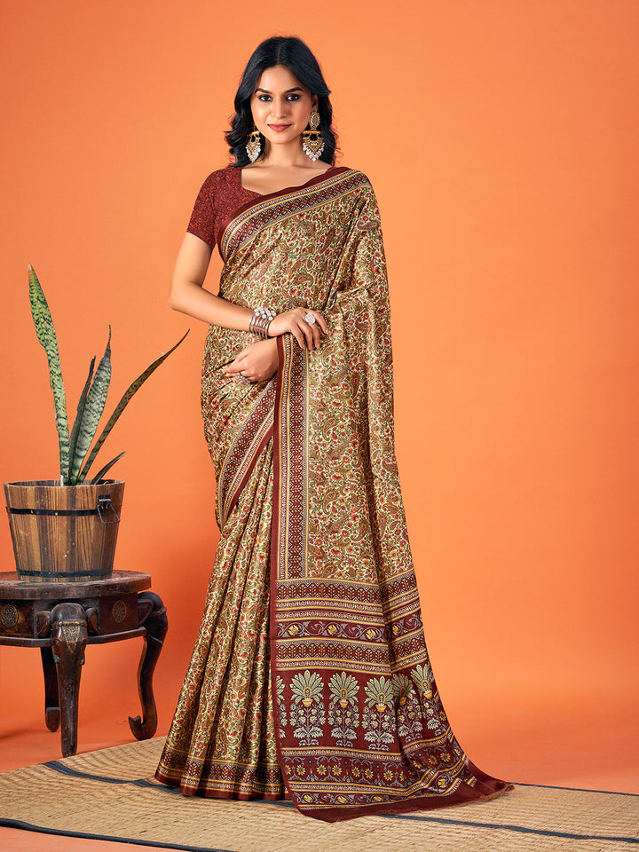 Designer Printed Pashmina Saree | Wedding & Festive Occasions