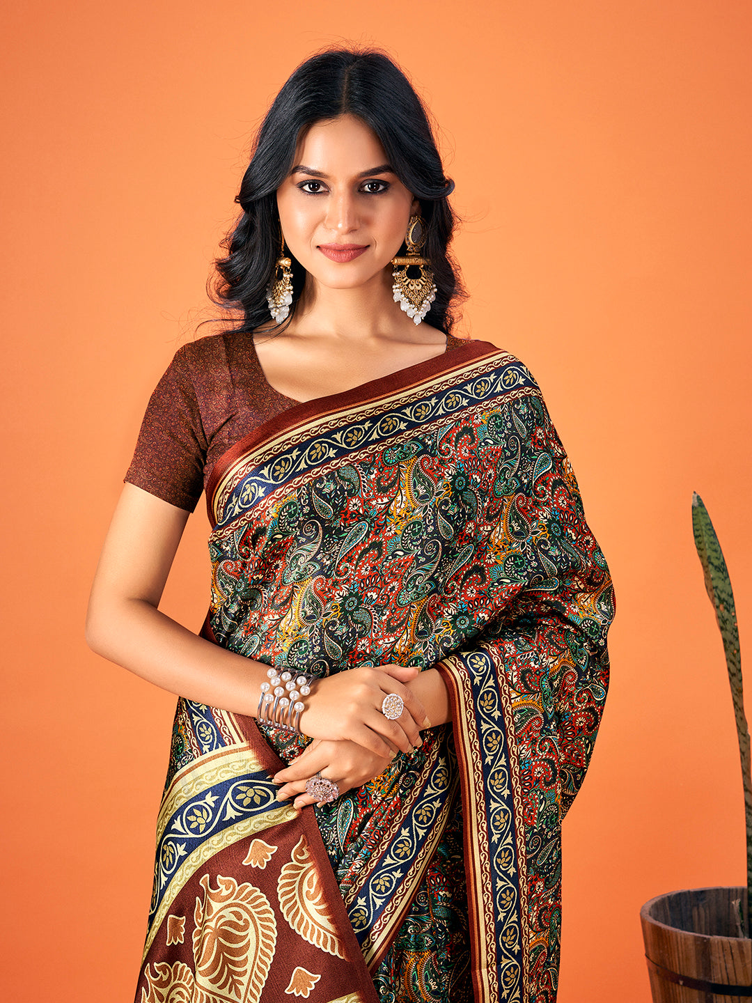 Designer-Printed Pashmina Saree | Elegant Wedding & Festive Attire