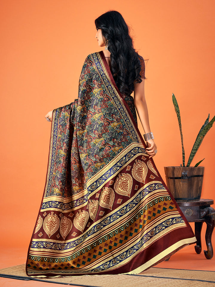 Designer-Printed Pashmina Saree | Elegant Wedding & Festive Attire