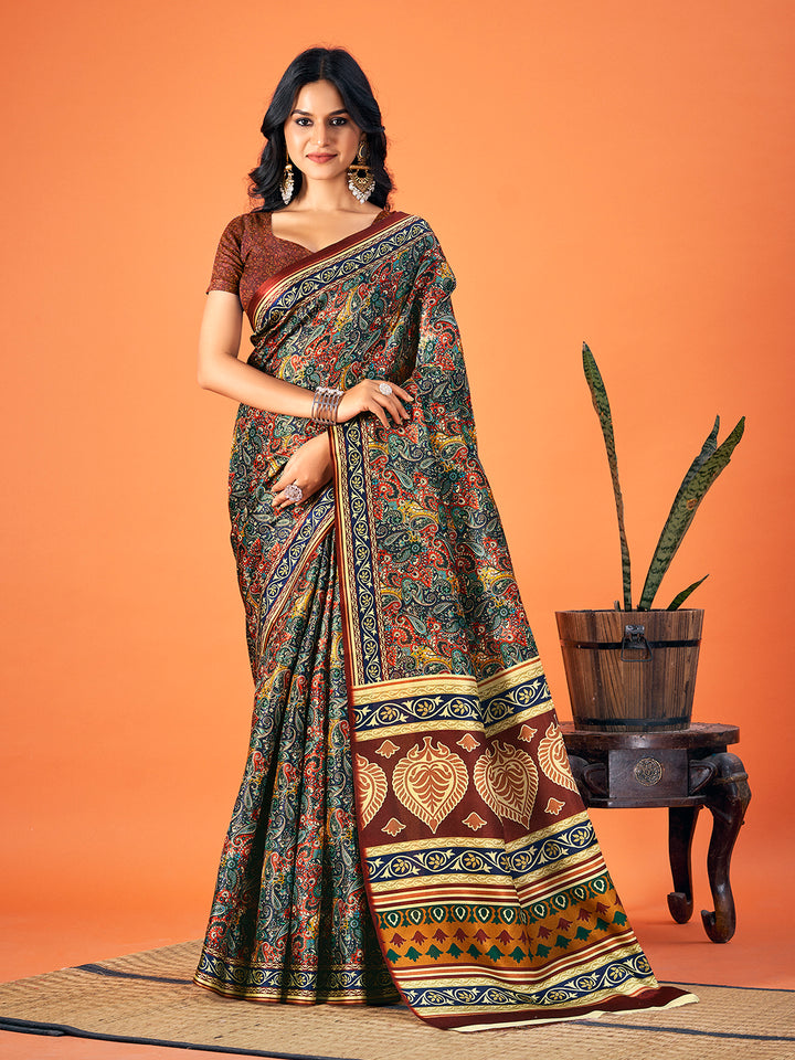 Designer-Printed Pashmina Saree | Elegant Wedding & Festive Attire