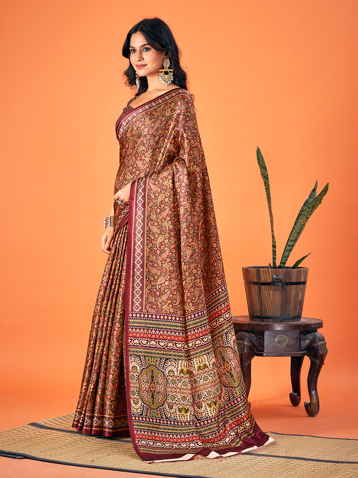 Designer Printed Pashmina Saree | Perfect for Weddings & Festive Occasions