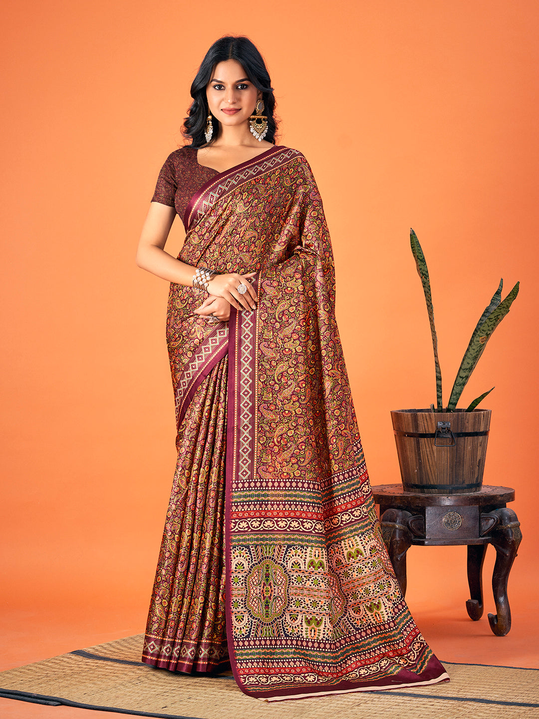 Designer Printed Pashmina Saree | Perfect for Weddings & Festive Occasions