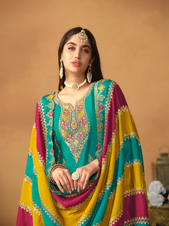 Designer Embroidered Salwar Suit | Heavy Work & Santoon Bottom