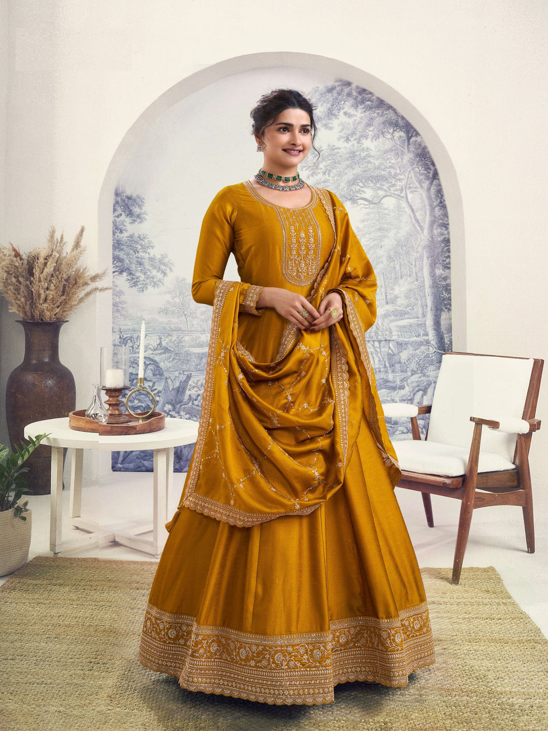 Elegant Designer Anarkali Suit | Silk Georgette with Santoon Bottom & Dupatta