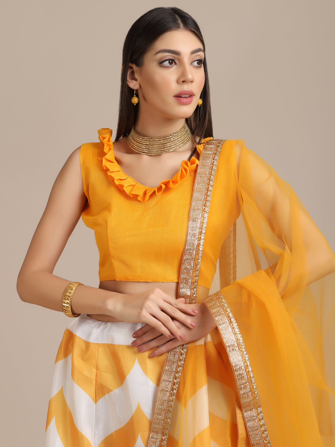 Elegant Yellow Banglory Silk Lehenga | Intricate Printed Work & Net Dupatta