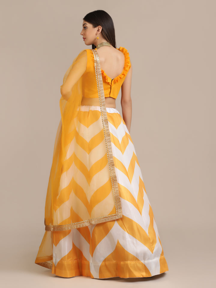 Elegant Yellow Banglory Silk Lehenga | Intricate Printed Work & Net Dupatta