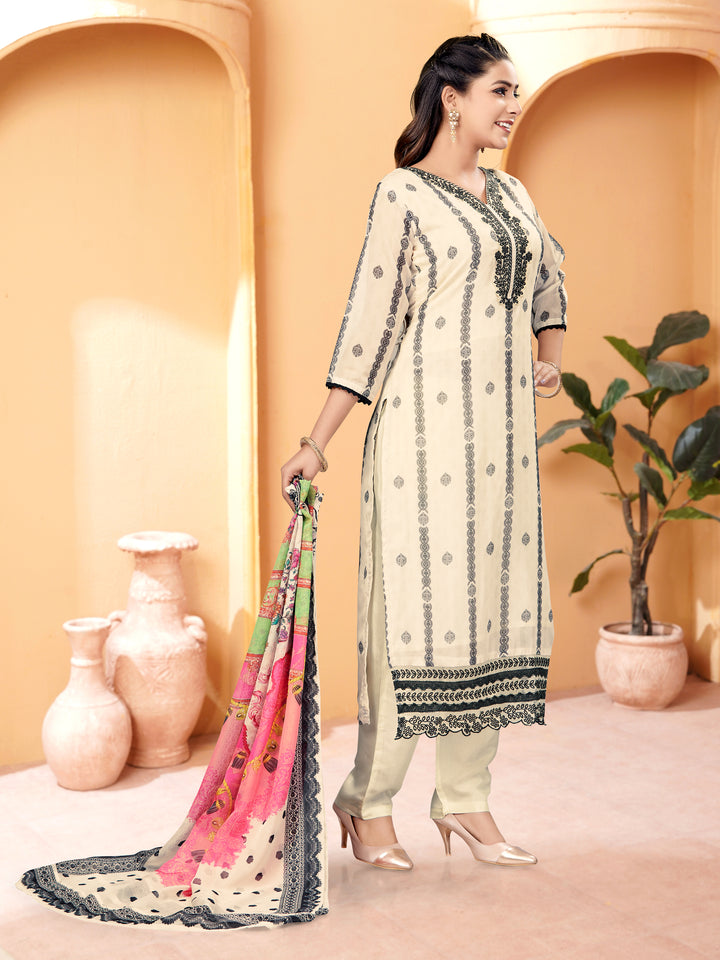 Off White Organza | Chanderi Viscose Suit with Embroidery Work for Women