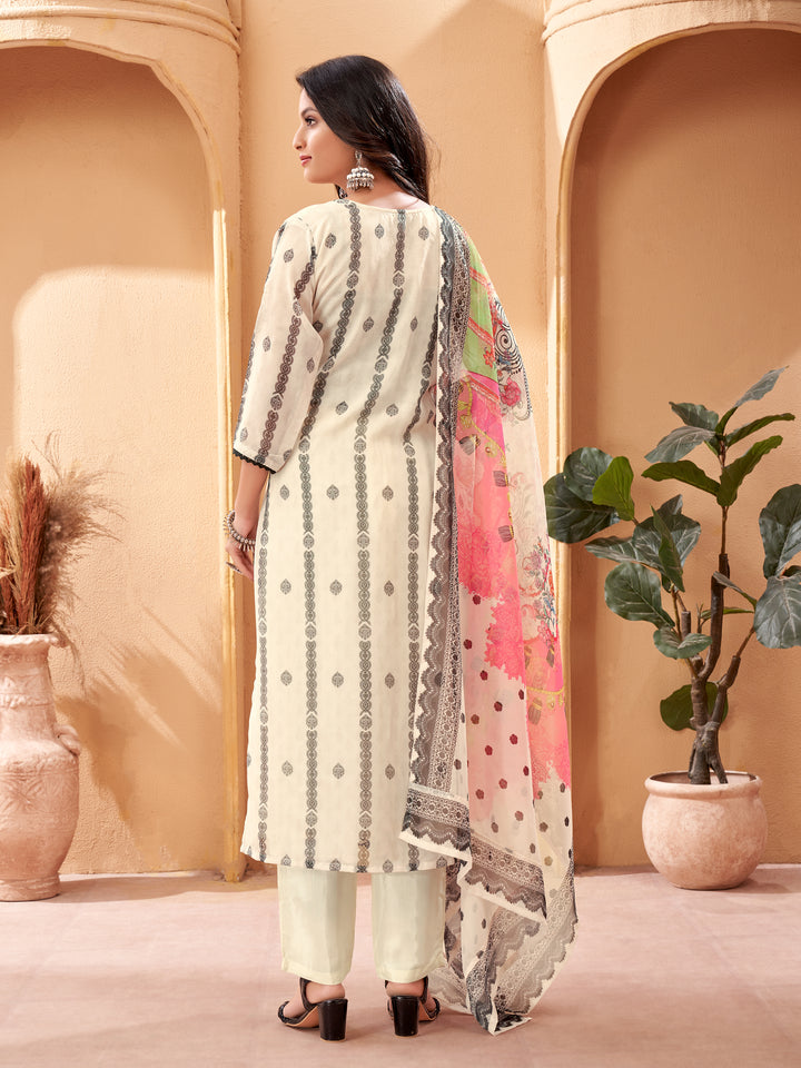 Off White Organza | Chanderi Viscose Suit with Embroidery Work for Women