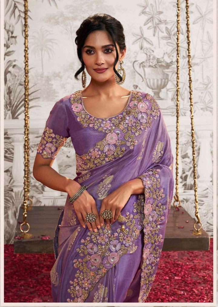 Elegant Lavender Dola Silk Saree | Graceful Lavender Blouse Ensemble