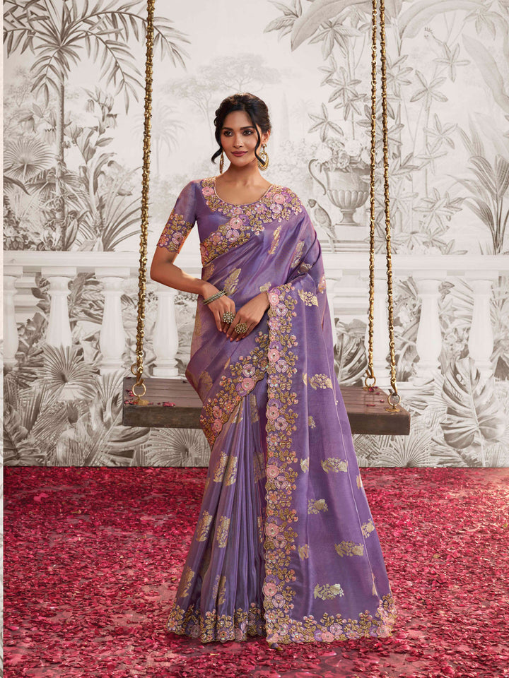 Elegant Lavender Dola Silk Saree | Graceful Lavender Blouse Ensemble