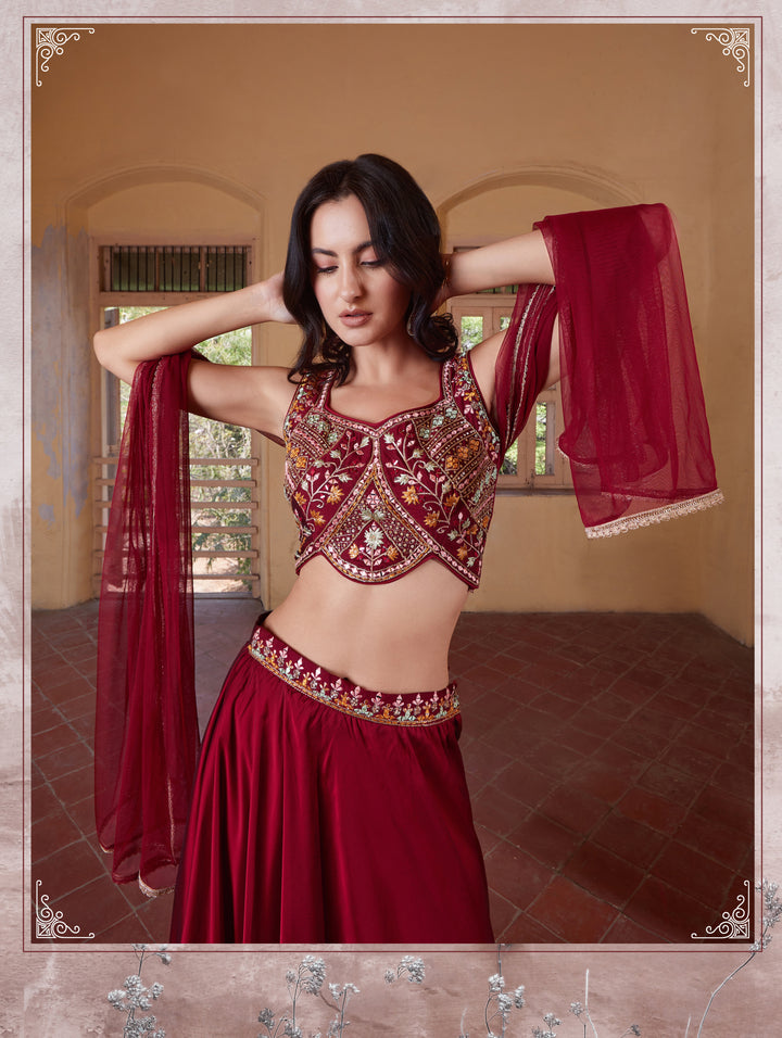 Stylish Maroon Lehenga Choli | Rangoli Fabric & Handwork | Festive Wear