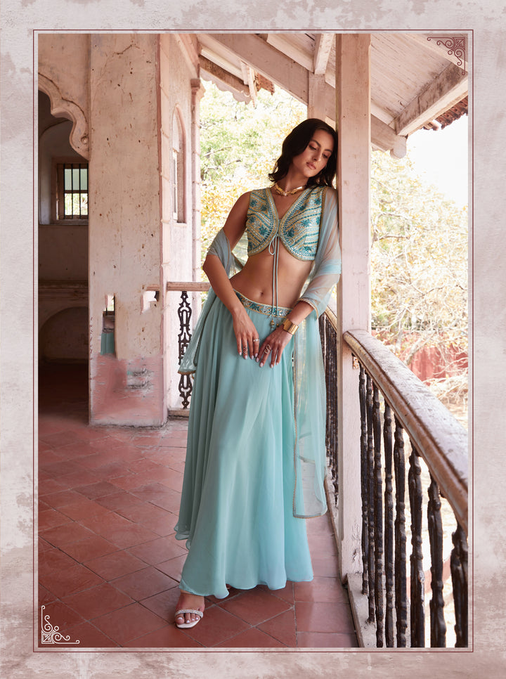 Indian Grey Georgette Lehenga | Mirror Embroidery & Handwork Wedding Wear