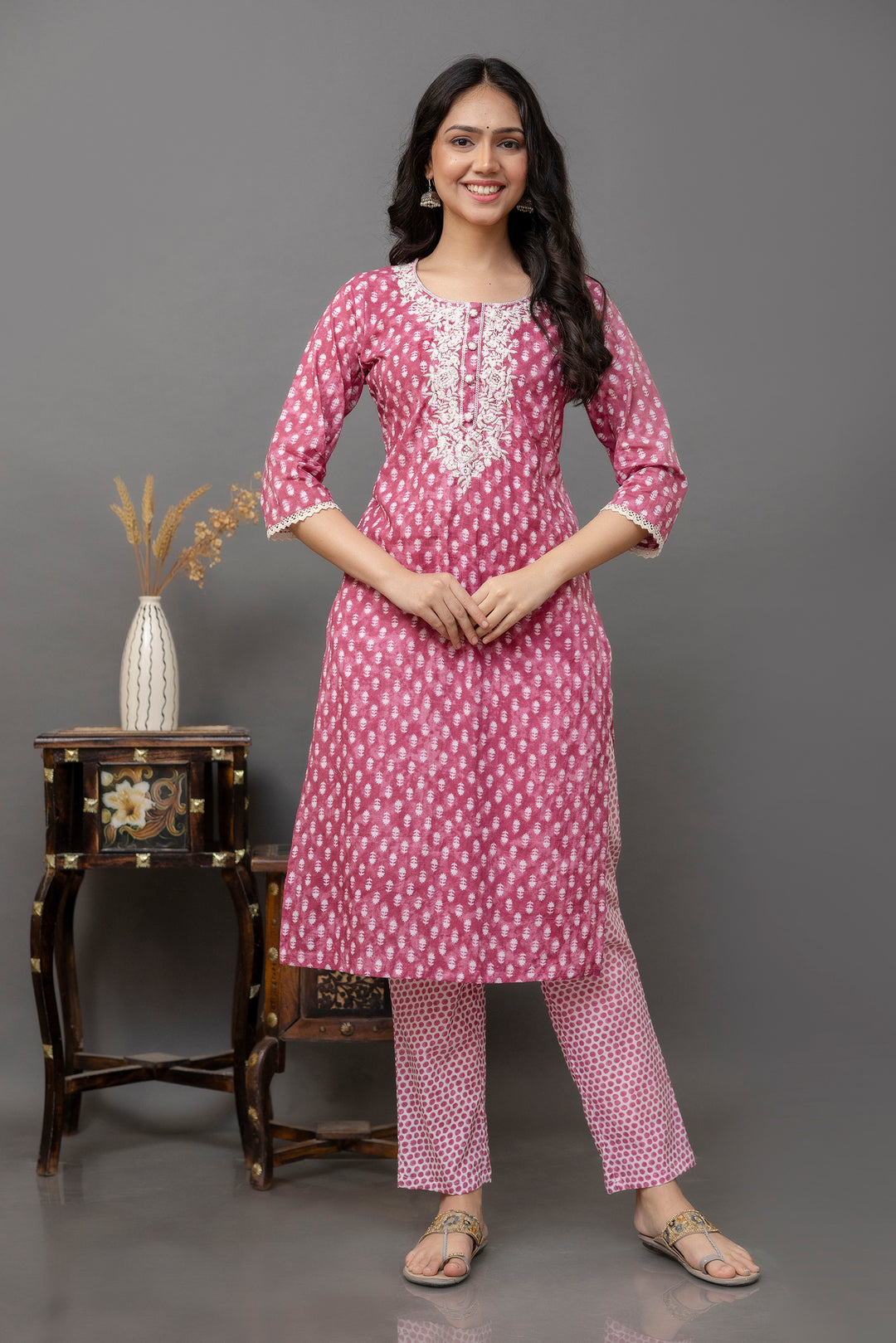 Chic Maroon Kurti Set | Lace Detailing & Designer Prints | Festive Wear