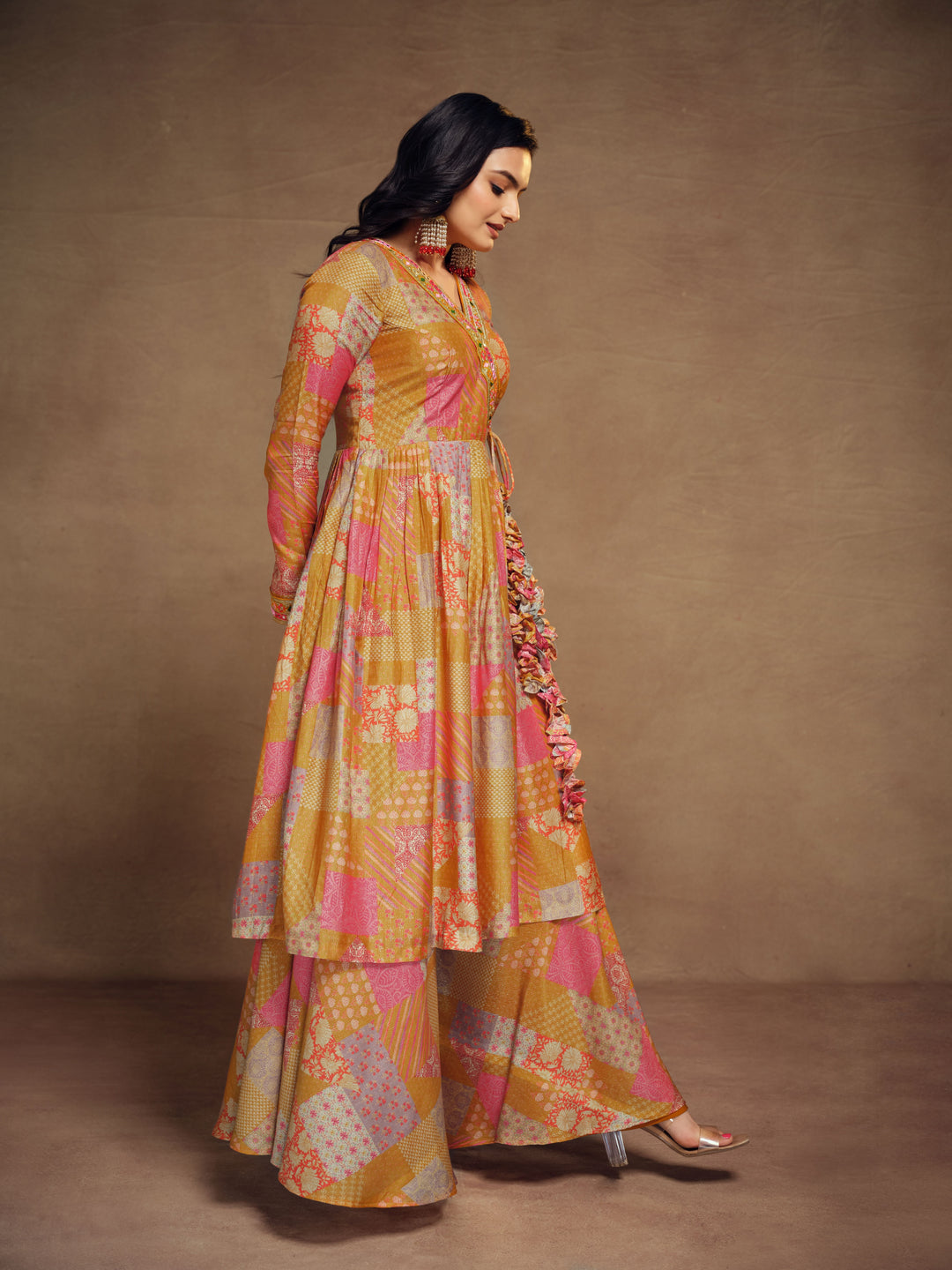 Mustard Muslin Palazzo Suit | Modern Printed and Embroidery Work for Women